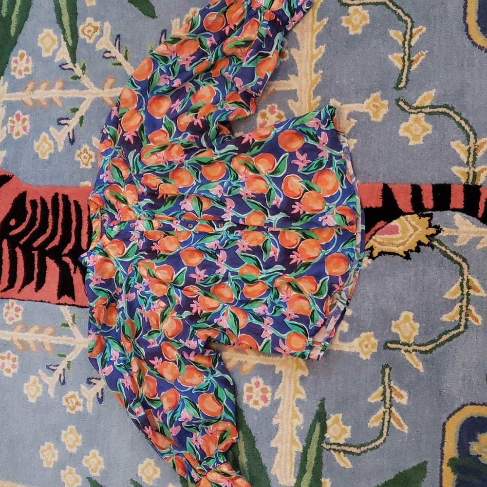 Anthro x Pooley Designs Peach Print Balloon Sleeve Blouse